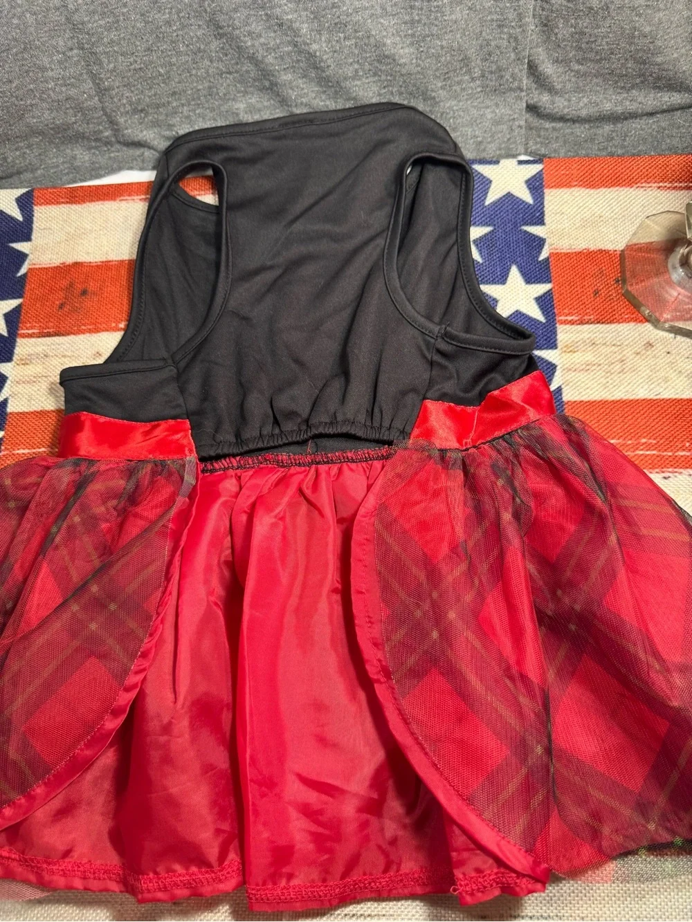 Black & Red Plaid Tulle Dog Dress with Satin Bow